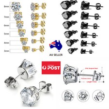 1Pair Surgical Steel Crown Six-Claw Diamond Zirconia Ear Stud Earrings 3-8mm AU Diamond Earrings price