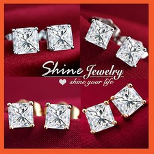 18K GOLD GF SQUARE CT SIMULATED DIAMOND MENS WOMENS GIRL KID SOLID STUD EARRINGS Diamond Earrings price