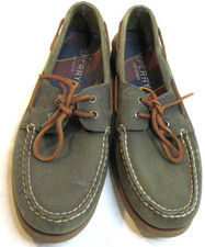 MEN'S~SPERRY~GREEN LEATHER~BLUE & RED ACCENTS TOP SIDERS/ BOAT SHOES~ SIZE 10 Men's Boat Shoes price
