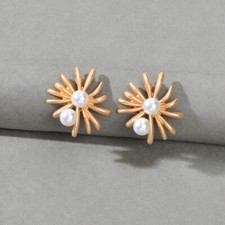 Pretty Jewellery Blooming Red Flower Stud Pierced Earrings Women Birthday Gift Pearl Earrings price