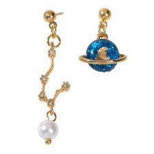 Good Quality Asymmetric Gold Metal Star Moon Pearl Charm Planet Dangle Earrings Pearl Earrings price