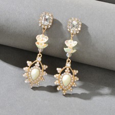 Court Style Retro Pearl Rhinestone Flower Water Drop Chandelier Earrings Gift Pearl Earrings price