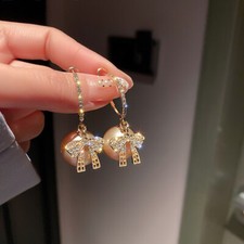 Fashion Bowknot Pearl Zircon Earrings Hoop Drop Dangle Women Wedding Jewelry New Pearl Earrings price