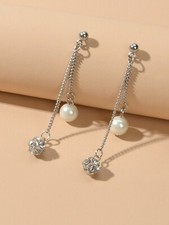 Rhinestone Pearl Charm Silver Chain Earrings Wedding Engagement Gift Jewellery Pearl Earrings price