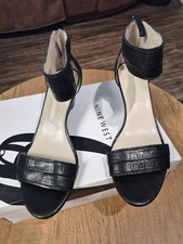 Nine West Black Leather  Ankle Strap,  zip up back wedge heel, Size 7 M Wedge Heels price