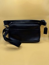 Coach Vintage Black Leather/ Zip Slim Pouch Waist Bag or Crossbody 90s era Unisex Belt Bag price