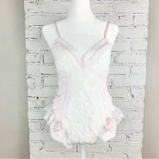 VTG 80s Inner Most Pink Lace Bow Floral Ruffle Bodysuit Lingerie Nightie Teddy S Inner Bodysuit price