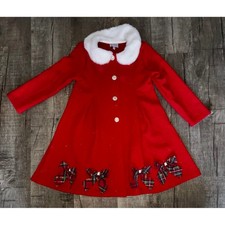 Blueberi Boulevard Girls Red Holiday Christmas Over Coat Faux Fur Plaid Bows 6X Girls' Coat price