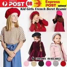 Kids Girls Acrylic Wool Classic French Style Beret Beanie Hat Cap Winter Warm AU Kids' Hat price