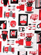 Tea Pot Cup Kitchen Kettle Fabric Cotton Let's Partea by Blank Textiles Yard Kitchen Textile Set price