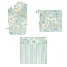 Set of 3 Renee Cotton Cover Kitchen Textile Mint Green Kitchen Textile Set price