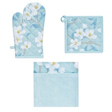 Set of 3 Renee Cotton Cover Kitchen Textile Sky Blue Kitchen Textile Set price