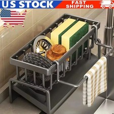 Black Aluminum Kitchen Sink Sponge Organizer Rack with Towel Holder Rust Free. Corner Shelf & Sponge Holder price