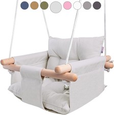 Canvas Baby Swing - Gray Wooden Hanging Seat with Safety Belt & Mounting Hardwa Baby Safety Belt price
