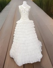 Moonlight Sz 8 White Strapless Beaded Bodice Tiered Layered Tulle Wedding Dress Wedding Dress price
