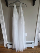 Windsor White Tulle V-Neck Spaghetti Straps Elizabeth pleated Slits Dress Sz S Wedding Dress price