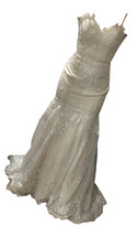 Champagne Lace Mermaid Wedding Gown with Train, Size 2, Excellent condition Wedding Dress price