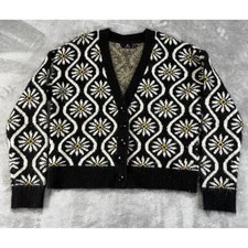 Volcom Cardigan Sweater Womens Small Black Daisy Floral Retro Knit V-Neck Girls' Sweater & Cardigan & Knitwear price