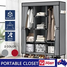 Clothes Wardrobe Closet Storage Large Portable Organiser with Shelf Grey/Red AU Wardrobe Storage price