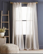 NEW Quince Set of 2  European Linen Sheer Curtain Panels Natural Flax 48" X 84" Sheer Curtain price