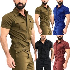 Men Casual Romper Short Sleeve Playsuit One Piece Jumpsuit Cargo Long Pants Hot Men's Jumpsuit price