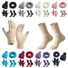 Women's Knitted Winter Set - Touchscreen Gloves Scarf Hat Gift Socks Cozy AU Women's Socks Set price