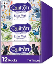 Quilton 3 Ply Extra Thick Facial Tissues Hypo-allergenic 12 boxes of 110 each-Au Tissue price