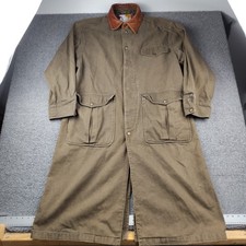 VTG Duster Coat Riding Equestrian Leather Collar Heavy Cotton Canvas Mens Medium Men's Trench Coat price