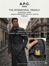 A.P.C. Paris Men's Trench Coat Gray Double Breasted Belted Size 40 French Men's Trench Coat price