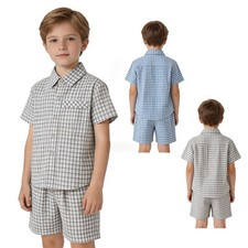 Boys Outfits Button-down Set Summer Costume 2-piece Set Casual Outerwear Plaid Boys' Clothing Set price