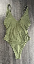 Shade & Shore Women’s Olive Green One Piece Swimsuit Size Large Cutout Tie Back Modest Swimwear price