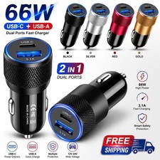 66W 2 Port Car Phone Charger Dual USB A C PD Metal 12V Cigarette iPhone Charging Mobile Phone Charger price