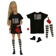 Black Fashion Clothes Set for 11.5" Doll Outfits 1/6 Accessories T-shirt Dress Girls' Clothing Set price