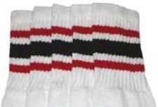 19” MID CALF WHITE tube socks with RED/BLACK stripes style 3 (19-8) Suba Socks price