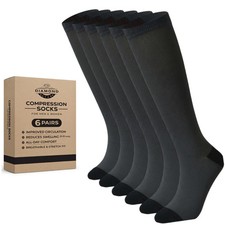 6 Pairs Men & Women Charcoal Compression Socks Knee High Support Running Travel Suba Socks price