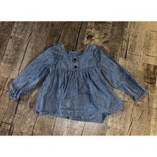Old Navy Toddler Girls Blue Chambray Ruffle Babydoll Blouse Top 3T Denim Cotton Baby Blouse price