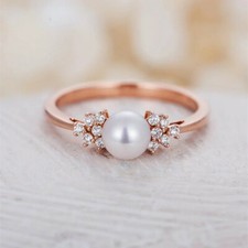 Pearl Women Party Jewelry 9 Style 925 Silver Filled,Rose Gold,Gold Ring Sz 6-10 Pearl Ring price
