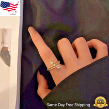 New 18K Gold Plated Zircon Pearl Ring Figure Open Adjustable Women Jewelry Gifts Pearl Ring price