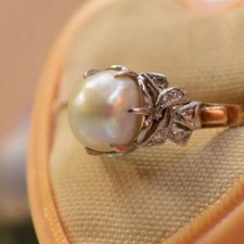 Antique Edwardian 14K Platinum Diamond Natural Saltwater Pearl Ring sz 5.75 Pearl Ring price