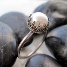 925 Silver Filled Anniversary Ring Women Elegant White Pearl Jewelry Sz 6-10 Pearl Ring price