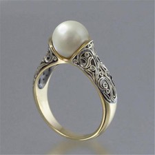 Fashion Wedding Ring for Women 18k Yellow Gold Plated White Pearl Ring Size 6-10 Pearl Ring price