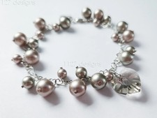 Swarovski Pearl & Heart Crystal Cluster Bracelet • Soft Taupe Greige • 925 Ster Swarovski Bracelet price