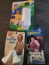 Lot Of 3 Vintage Baby Safety Items Cabinet Locks Outlet Cover Pacifier Case Outlet Safety Lock price