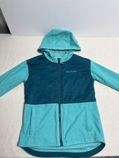 Columbia Girls Jacket Medium (10-12) Hooded Windbreaker Kids Coat Blue / Teal Girls' Jacket price