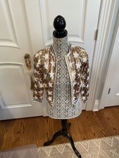 MIA New York Girls Medium Sequin Bomber Jacket Gold and White Stars Zip Up EUC Girls' Jacket price