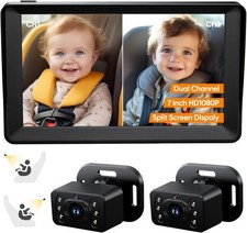 Baby Car Camera for 2 Kids - 7 Inch HD1080P Split Screen Baby Monitor with Du... Baby Monitor price
