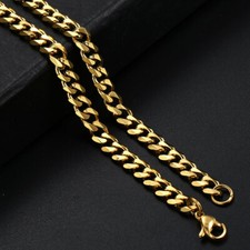16"-36" Stainless Steel Chain Mens Necklace Gold Plated Curb Cuban 3/5/7/9/11mm Gold Necklace price