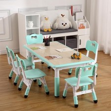 7 Pieces Set Kids Table and 6 Chairs Set w/ Graffiti Desktop & Height Adjustable Youth Room Set price