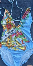 Y2K Ed Hardy Christian Audigier Rhinestone Monokini Size M Tattoo Graphic Monokini price