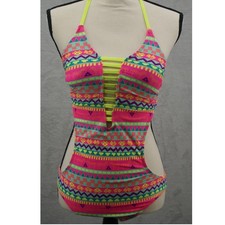 OP Ocean Pacific Womens Neon Tribal Print Monokini Cutout Swimsuit Multi M 7-9 Monokini price